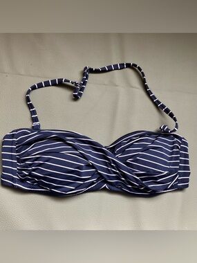 Garnet Hill Navy White Stripe Bandeau Bikini Top Size 2 XS/S